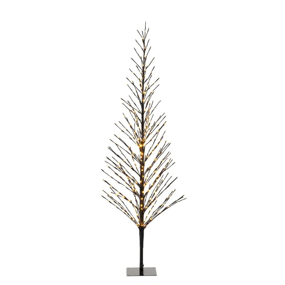 Svart Tre 210cm Svart Fra Konstsmide - Et elegant svart dekorativt tre som lyser opp vinteren med 504 varme ravfargede LED-lys i jevn og ildflueeffekt.