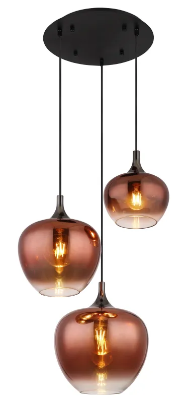 Maxy Ø48 Kopper Taklampe Fra Globo Lighting - Den mattsvarta och krompl&auml;terade metallstommen ger lampan en modern och sofistikerad look, medan de kopparf&auml;rgade glaskuporna med en klar och tonad gradient skapar en unik ljusupplevelse.