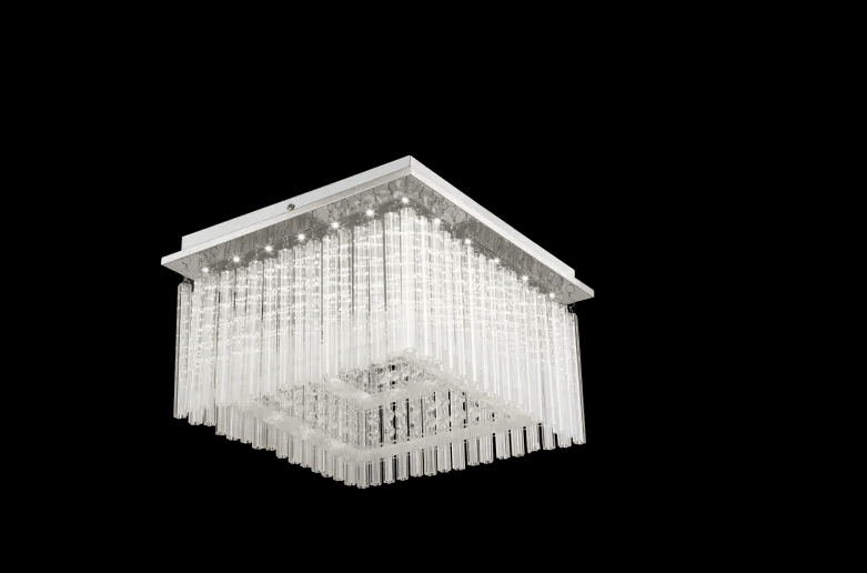Vince 36cm Krom krystall Fra Globo Lighting - Den firkantede formen og kromfinishen kombineres med klare glassstenger og glitrende krystaller som skaper et eksklusivt og stilig uttrykk.