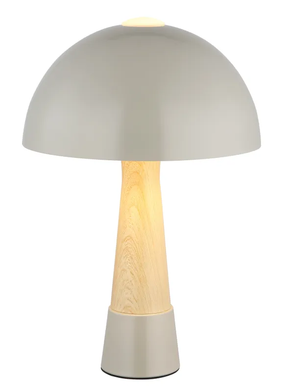 Paulin 36cm Grå bordlampe Fra Globo Lighting - Den runda kroppen i matt gr&aring; metall med tr&auml;look ger ett stilfullt och naturligt uttryck samtidigt som den &auml;r h&aring;llbar och l&auml;tt att reng&ouml;ra.