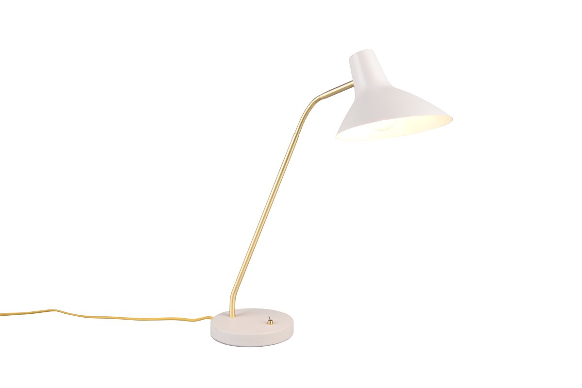 Traveller 54cm Grå skrivebordslampe Fra Trio Lighting - Den varme gråfargen og den matte messingarmen skaper en elegant kontrast som passer harmonisk inn i ulike interiørmiljøer.