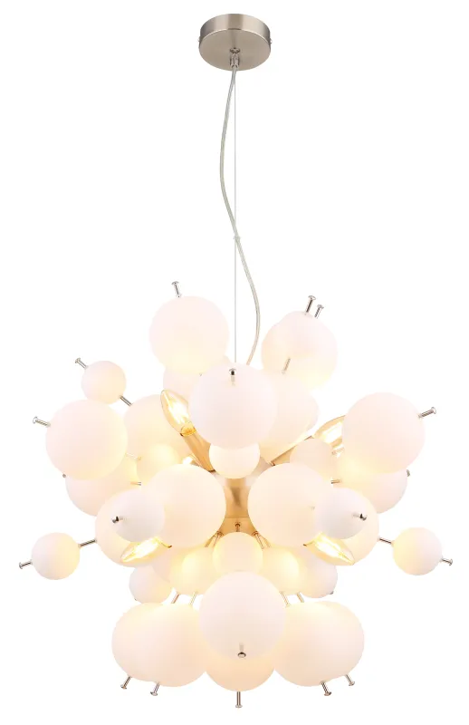 Udo Ø55 Hvit Taklampe Fra Globo Lighting - Dess unika design imponerar med en rund form d&auml;r eleganta metallst&auml;nger sammanl&auml;nkas med dekorativa kulor i olika storlekar.
