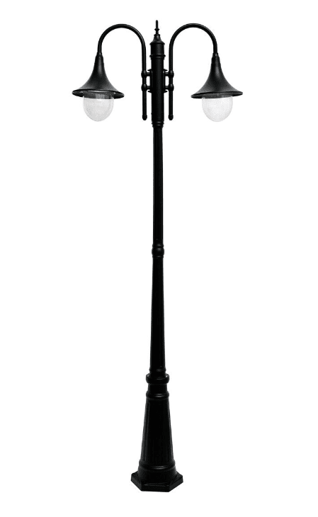 Kartano Trumpet 220cm Svart lyktestolpe Fra Airam - Lysp&aelig;rene er godt synlige inne i armaturen, s&aring; valg av lyskilder (ikke inkludert) har stor betydning for stemningen og effekten av belysningen.