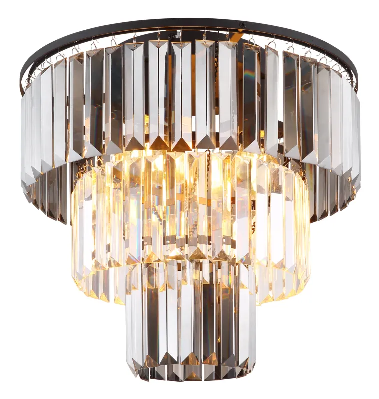 Naxis Ø40 Røykfarget plafond Fra Globo Lighting - Naxis &auml;r en vacker plafond tillverkad av mattsvart metall och &auml;r smyckad med kristaller i r&ouml;kf&auml;rgat och klart glas.