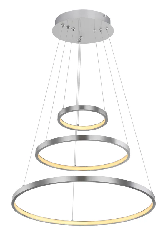 Ralph Ø50 Nikkel Taklampe Fra Globo Lighting - Designad med tre ringar och en h&ouml;jd p&aring; 120 cm, ger den ett unikt och stilrent uttryck.