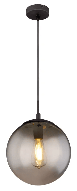 Blama Ø25 Røykfarget Taklampe Fra Globo Lighting - Lampen har et moderne svart design og en vakker skjerm i r&oslash;kt glass, som gir et mykt og behagelig lys.