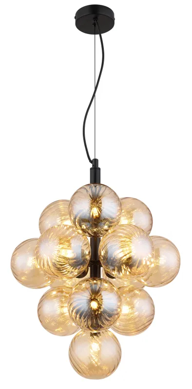 Conor Ø40 Rav Taklampe Fra Globo Lighting - Den har 13st dekorativa ambertonade glaskupor som alla omfamnar en ljusk&auml;lla vilket skapar en fin och harmonisk ljusspridning i rummet.