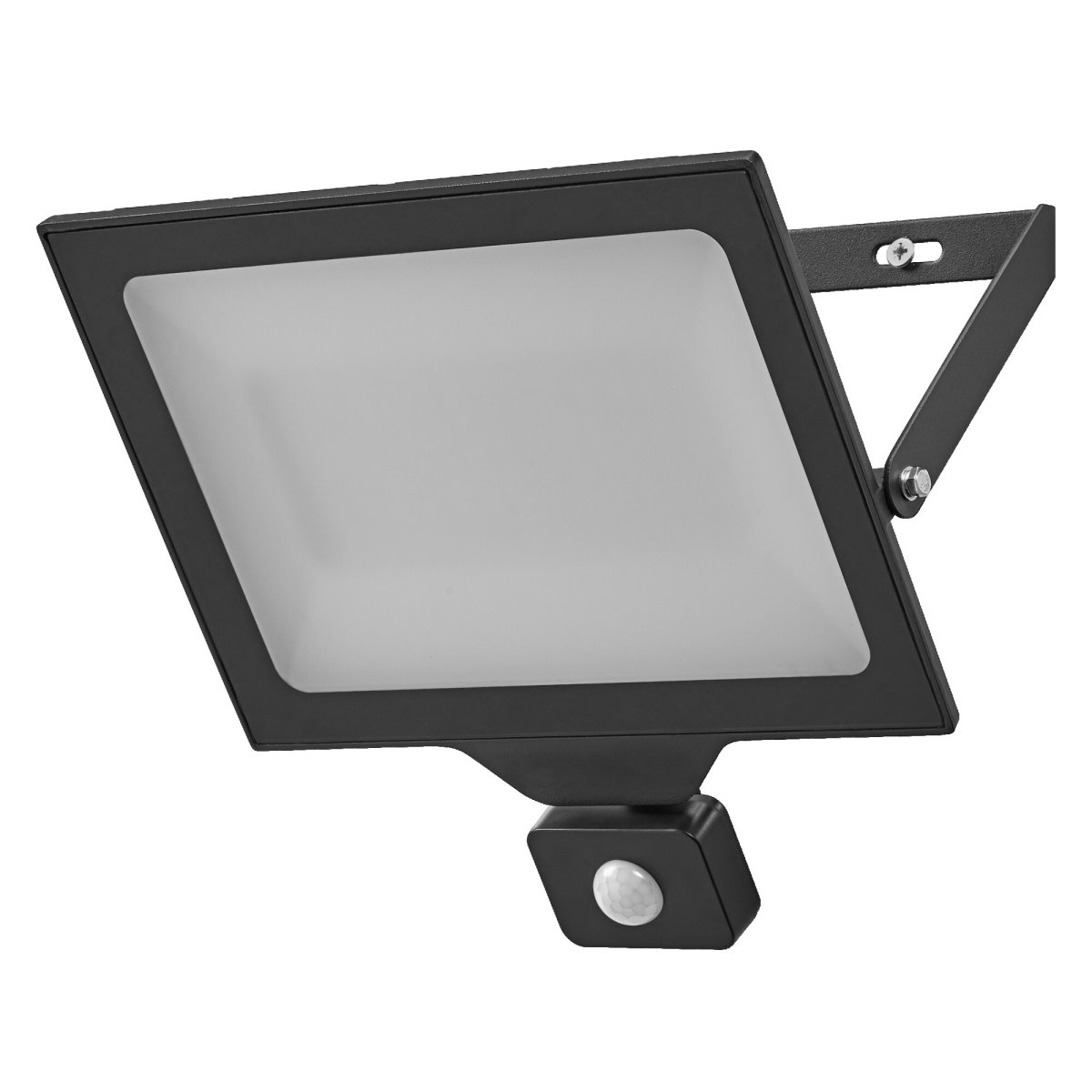 Floodlight Essential Sensor 100W Svart utendørslampe Fra Ledvance - Med integrert bevegelses- og dagslyssensor tennes belysningen automatisk n&aring;r det er bevegelse og tilpasser seg lysforholdene, noe som sparer energi og s&oslash;rger for sikkerhet.