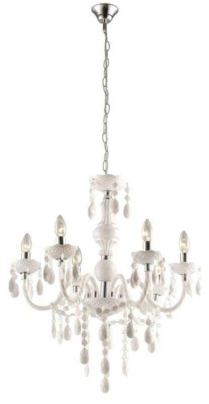 Cuimbra Ø65 Hvit krystall Fra Globo Lighting - Dess krom- och vitf&auml;rgade yta tillsammans med h&auml;ngande kristaller skapar ett sofistikerat uttryck.