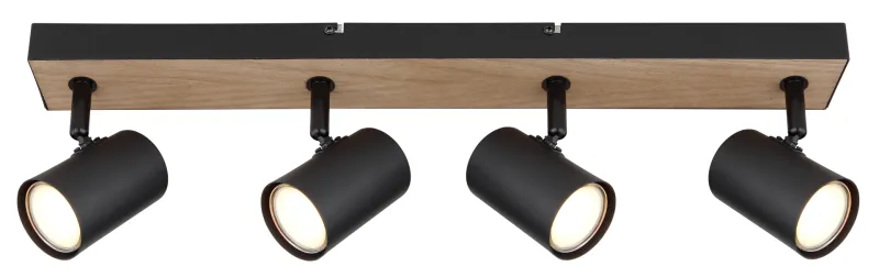 Robby 4 Natur spotlight Fra Globo Lighting - Robby &auml;r en&nbsp;stilren&nbsp;takspotlight som imponerar med sin eleganta design i mattsvart metall och MDF i tr&auml;-look.