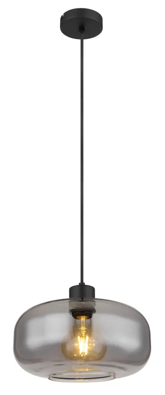 Giuseppe Ø28 Røykfarget Taklampe Fra Globo Lighting - Lampan &auml;r tillverkad av svart metall och har en vackert formad r&ouml;kf&auml;rgad glassk&auml;rm.