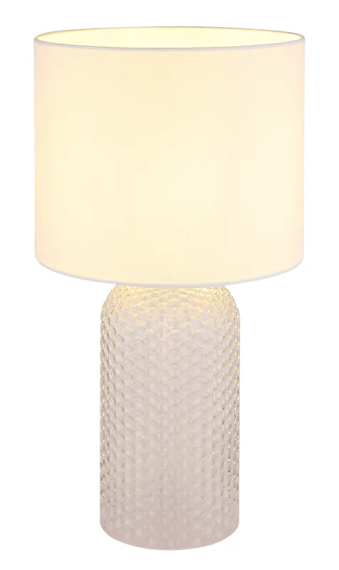 Sofia 50cm Hvit bordlampe Fra Globo Lighting - Bordslampan Sofia imponerar med sin eleganta kombination av en texturerad glaskropp och en cylindrisk textilsk&auml;rm.