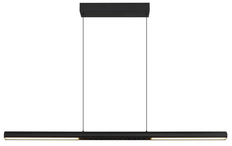 Cody 120cm Svart Taklampe Fra Globo Lighting - Lampan &auml;r tillverkad av aluminium i en mattsvart finish som ger ett elegant och tidl&ouml;st uttryck som smidigt sm&auml;lter in i olika inredningsstilar, perfekt f&ouml;r stora matbord eller k&ouml;ks&ouml;ar.