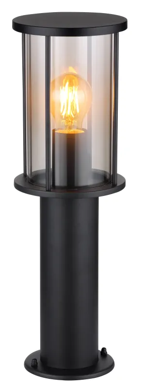 Gracey 45cm Svart pullerter Fra Globo Lighting - Gracey &auml;r en pollare i stilren design, tillverkad av mattsvart rostfritt st&aring;l och har en r&ouml;kf&auml;rgad glassk&auml;rm.