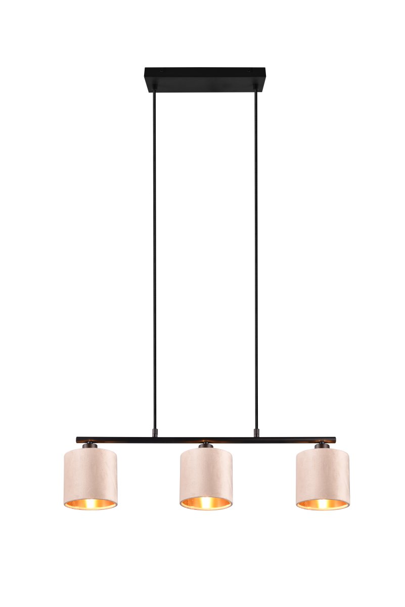 Julieta 66cm Beige Taklampe Fra Trio Lighting - Den smakfulle materialblandingen av matt sort metall og beige fløyel passer lett inn i forskjellige interiørstiler og løfter spisestuen din med et harmonisk preg.