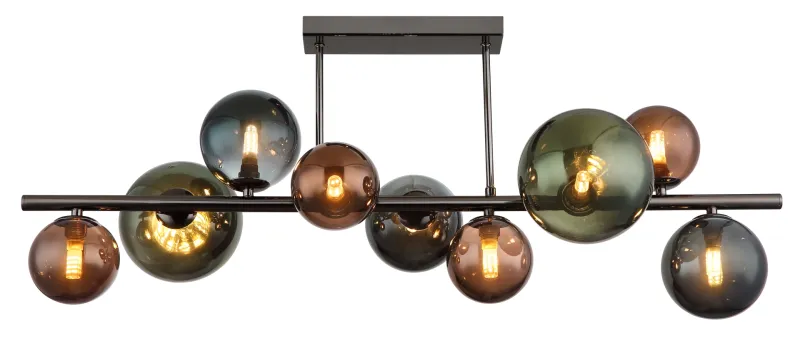 Riha 87cm Flerfarget plafond Fra Globo Lighting - Glaskuporna i brons, gr&ouml;nt och petrol ger lampan en unik karakt&auml;r och eleganta f&auml;rginslag som kompletterar modern inredning.