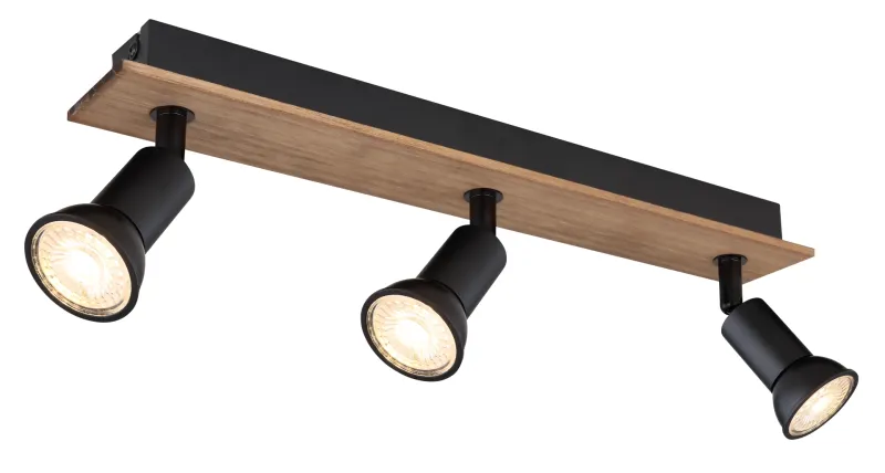 Drew 3 Natur spotlight Fra Globo Lighting - Drew &auml;r en stilren takspotlight som imponerar med sin design i svart metall och m&ouml;rkt tr&auml;.