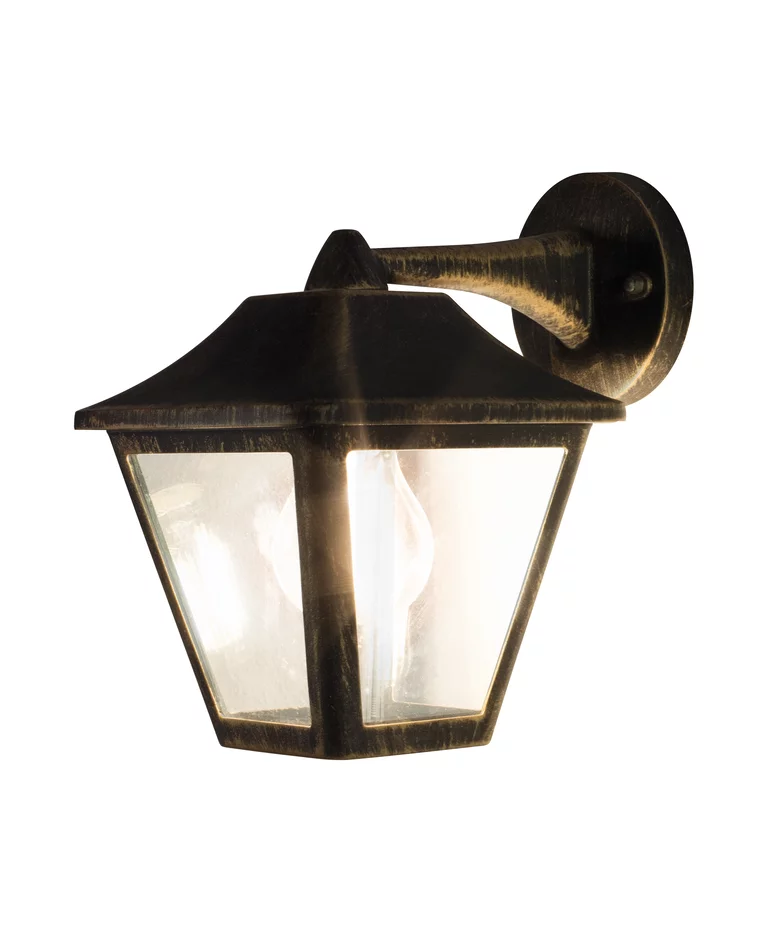 Tradition Svart/gull utendørslampe Fra Ledvance - Den er laget av st&oslash;pt aluminium i sort og gull design med en klar polykarbonat diffusor for et behagelig og klart lys.
