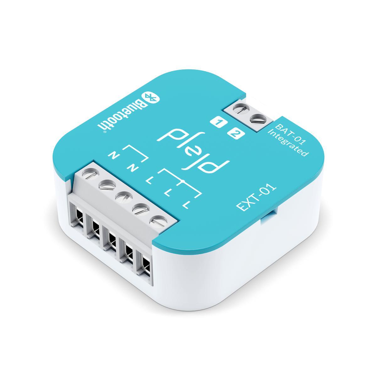 Extender EXT-01 Fra Plejd - Den opprettholder ogs&aring; tidsfunksjoner som str&oslash;mbrudd ved str&oslash;mbrudd i Plejd-systemet fordi batteribackupen (BAT-01) er integrert i produktet.