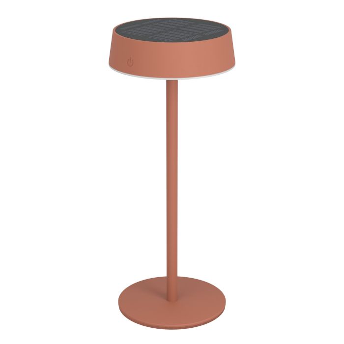 Simeri 30cm RØD solcellelampe Fra Eglo - Simeri er en stilig, solcelledrevet bordlampe som kombinerer form og funksjon for både innendørs og utendørs bruk.