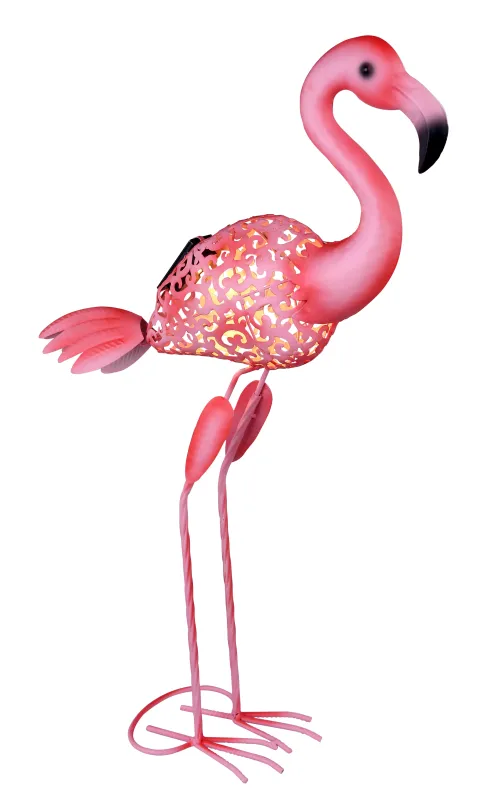 Flamingo Rosa solcellelampe Fra Globo Lighting - Lys upp tr&auml;dg&aring;rden med en charmig flamingo i solcellsbelysning!