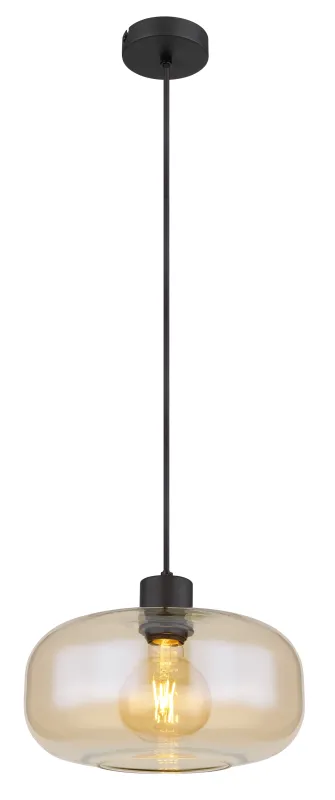 Giuseppe Ø28 Rav Taklampe Fra Globo Lighting - Lampan &auml;r tillverkad av svart metall och har en vackert formad b&auml;rnstensf&auml;rgad glassk&auml;rm.