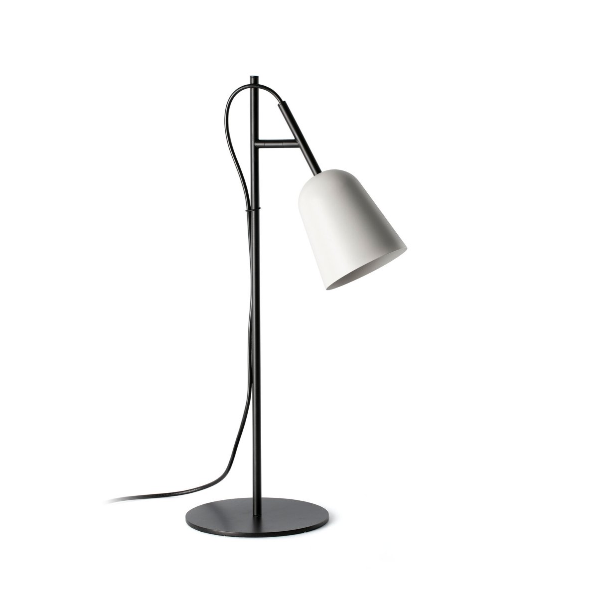 Studio 55cm Hvit skrivebordslampe Fra Faro Barcelona - Lampens signatur er den dekorative kabelklipsen formet som en tregren, en unik detalj som gir den karakter.