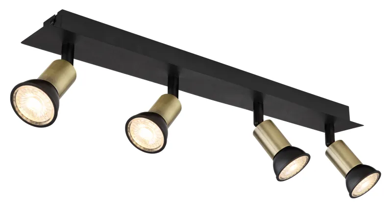 Drew 4 Gull spotlight Fra Globo Lighting - Drew &auml;r en stilren takspotlight som imponerar med sin design i mattsvart och guld.