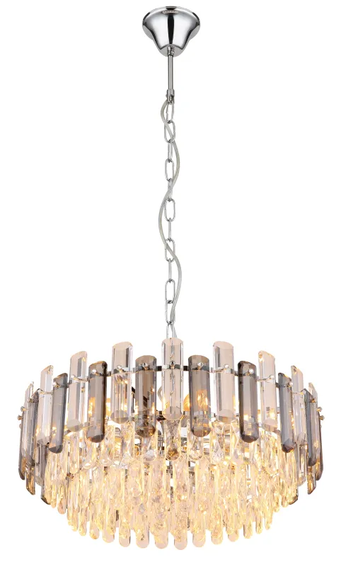 Orgina Ø60 Røykfarget krystall Fra Globo Lighting - Takkronan Orgina tillf&ouml;r rummet en lyxig k&auml;nsla med gnistrande kristaller och r&ouml;kf&auml;rgade glasstavar.