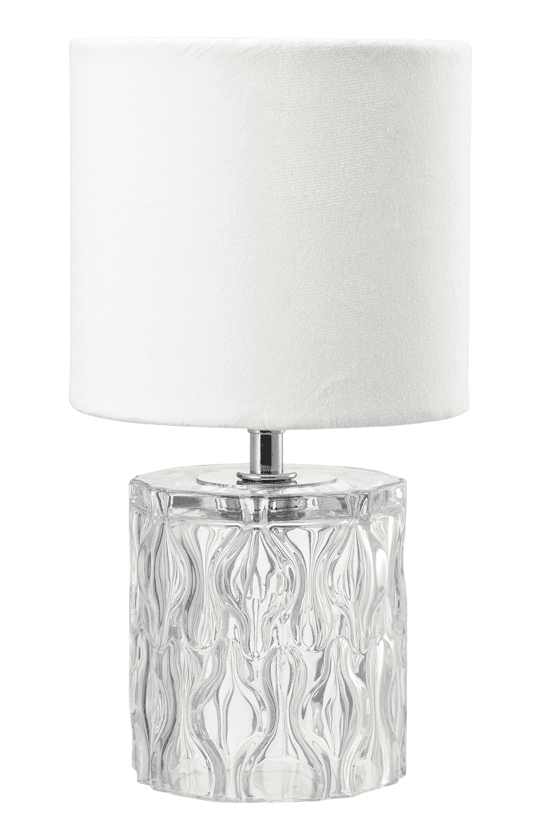 Elise 28cm Hvit bordlampe Fra Pixie Design - Elise bordlampe har en elegant glasssokkel med en unik struktur som skaper et vakkert lysspill.