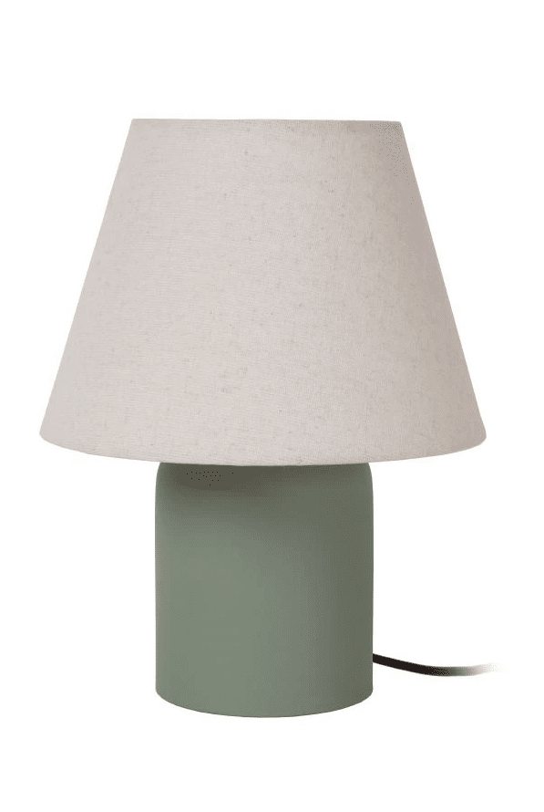 Macia 27cm Grønn bordlampe Fra Lucide - Den keramiske lampefoten har en jordgr&aring; farge som i kombinasjon med den heklede linskjermen skaper en koselig atmosf&aelig;re i hjemmet.