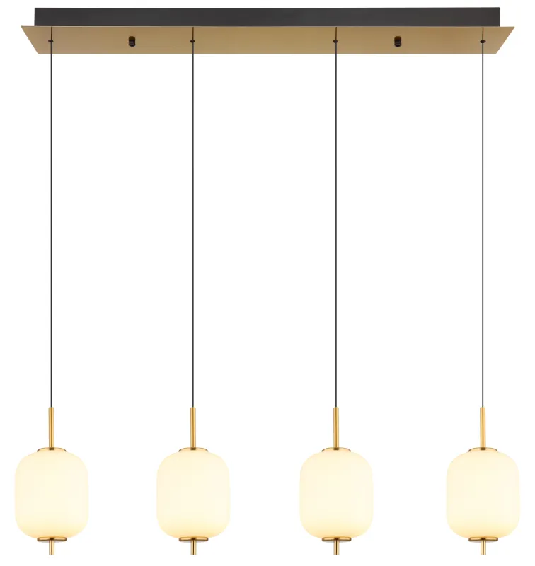 Ewald 95cm Messing Taklampe Fra Globo Lighting - &nbsp;Lampan &auml;r tillverkad av en exklusiv kombination av m&auml;ssing, mattsvart metall och opalglas, vilket ger en sofistikerad och harmonisk k&auml;nsla.