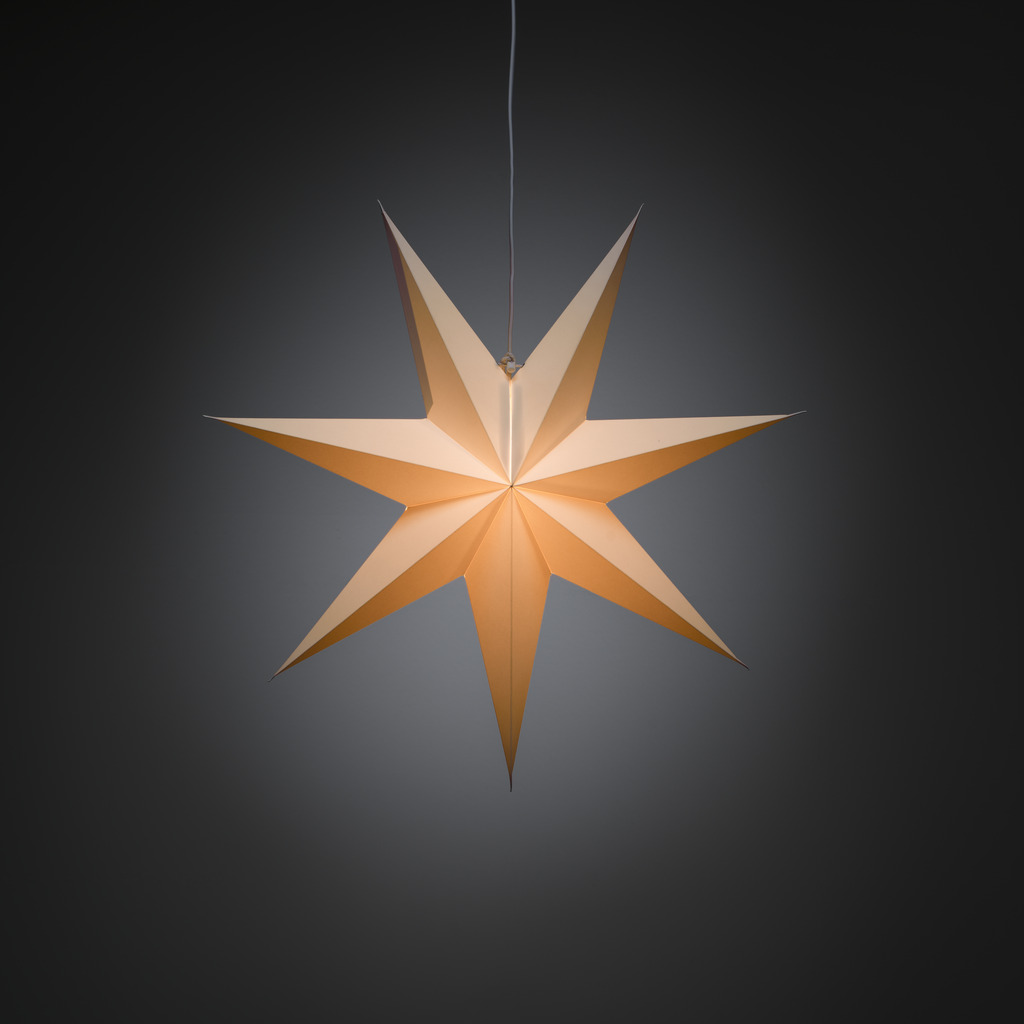 Papirstjerne Ø60 Hvit Fra Konstsmide - Perfekt &aring; henge i vinduet eller mot en vakker vegg &ndash; en tidl&oslash;s dekorasjon som forgyller hvert rom med enkel eleganse.