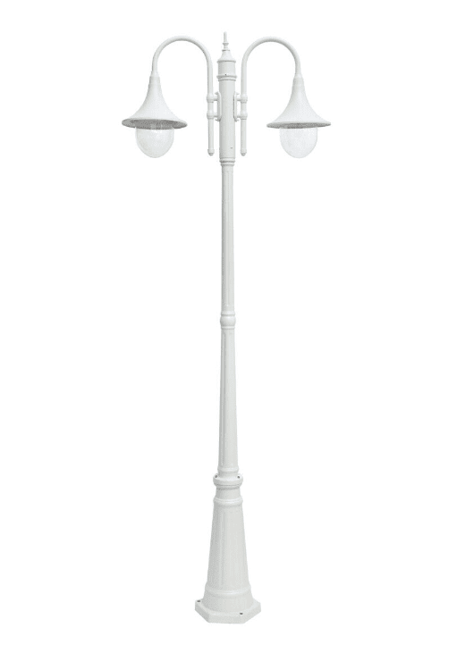 Kartano Trumpet 220cm Hvit lyktestolpe Fra Airam - Lysp&aelig;rene er godt synlige inne i armaturen, s&aring; valg av lyskilder (ikke inkludert) har stor betydning for stemningen og effekten av belysningen.