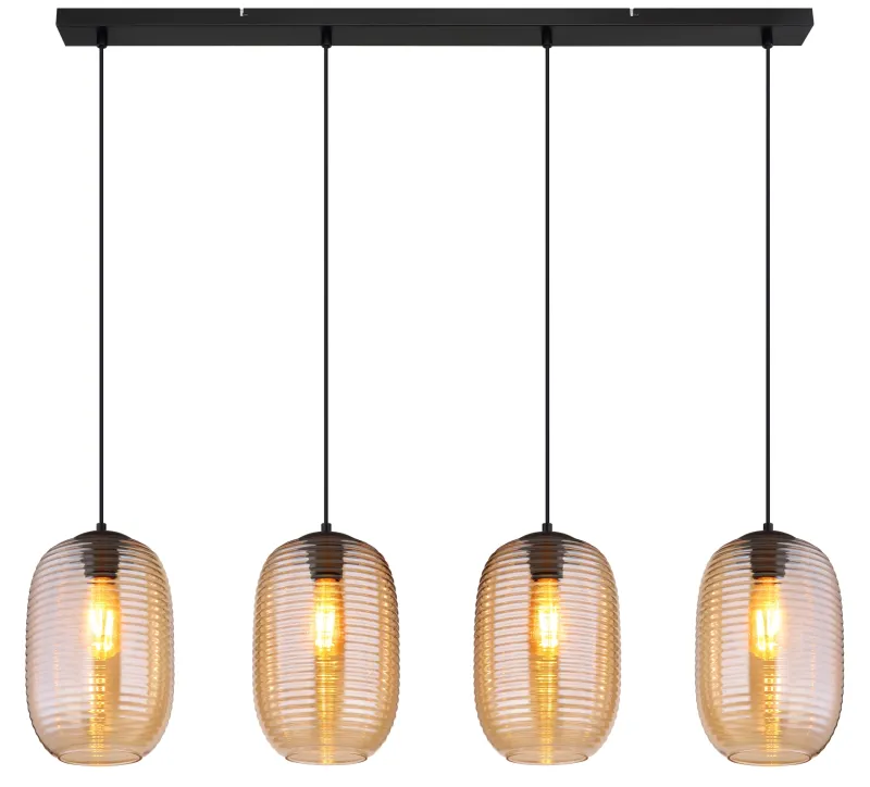 Jefrey 110cm Rav Taklampe Fra Globo Lighting - Denna eleganta taklampa har en avl&aring;ng form och &auml;r utrustad med fyra rundade glaskupor i varm b&auml;rnstensf&auml;rg.
