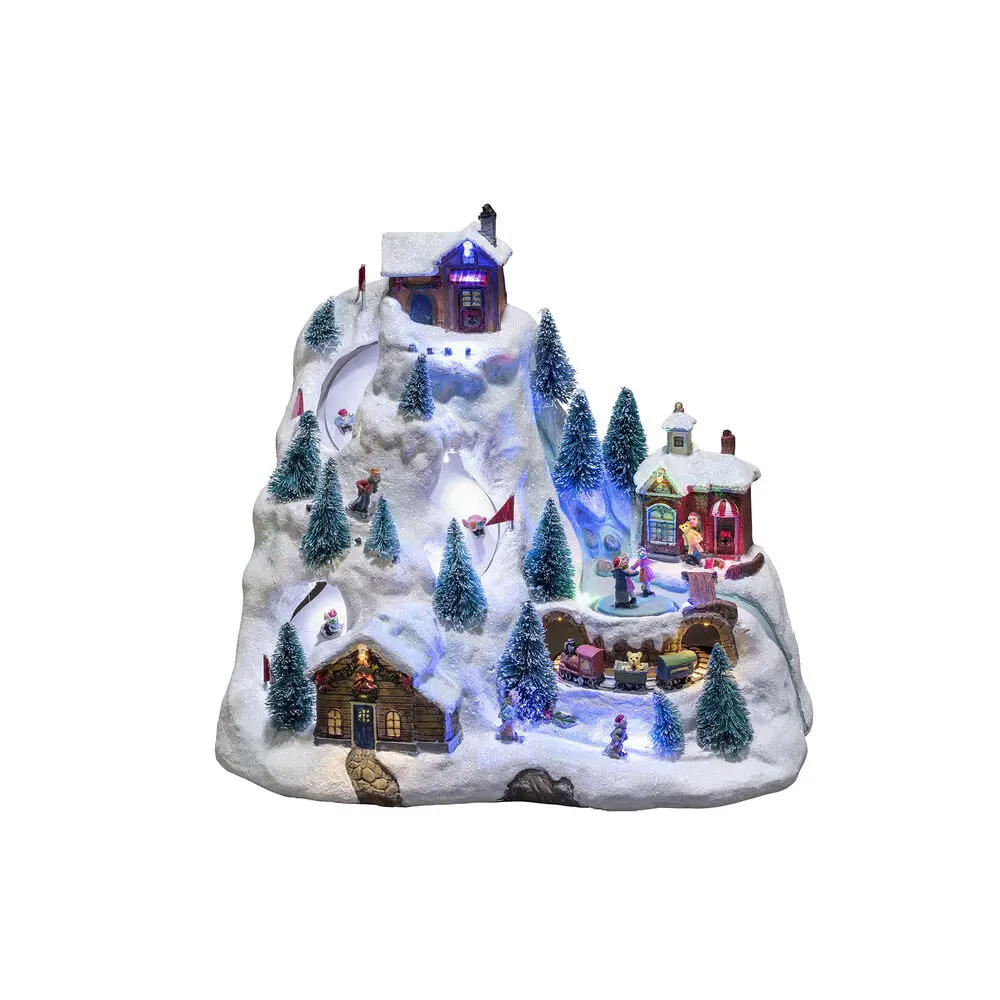 Mekanisk Juledekorasjon Med Fjellandskap 28cm Flerfarget Fra Konstsmide - Bli med til et glitrende vinterlandskap p&aring; fjellet med denne mekaniske julepynten!