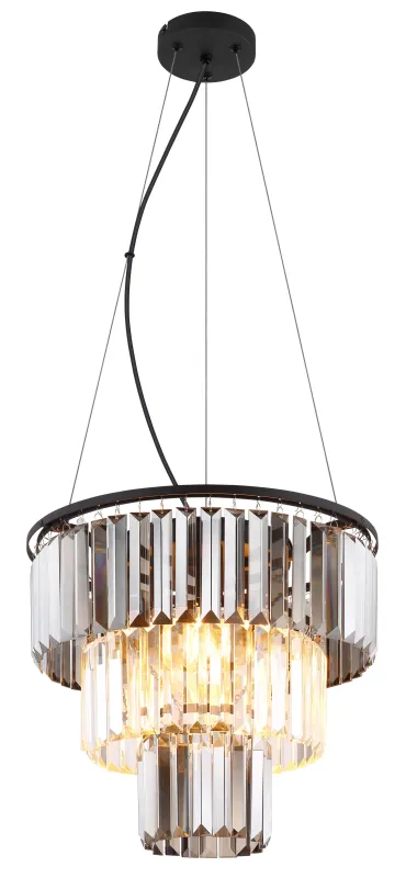 Naxis Ø40 Røykfarget Taklampe Fra Globo Lighting - Naxis &auml;r en vacker takpendel tillverkad av mattsvart metall och &auml;r smyckad med kristaller i r&ouml;kf&auml;rgat och klart glas.