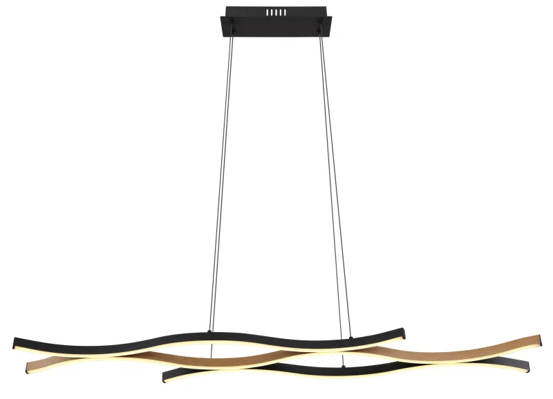 Geronimo 108cm Natur Taklampe Fra Globo Lighting - Den mattsvarta metall- och aluminiumstommen, kompletterad med tr&auml;liknande dekorationer och en opalf&auml;rgad plastsk&auml;rm, ger en stilren och harmonisk estetik.