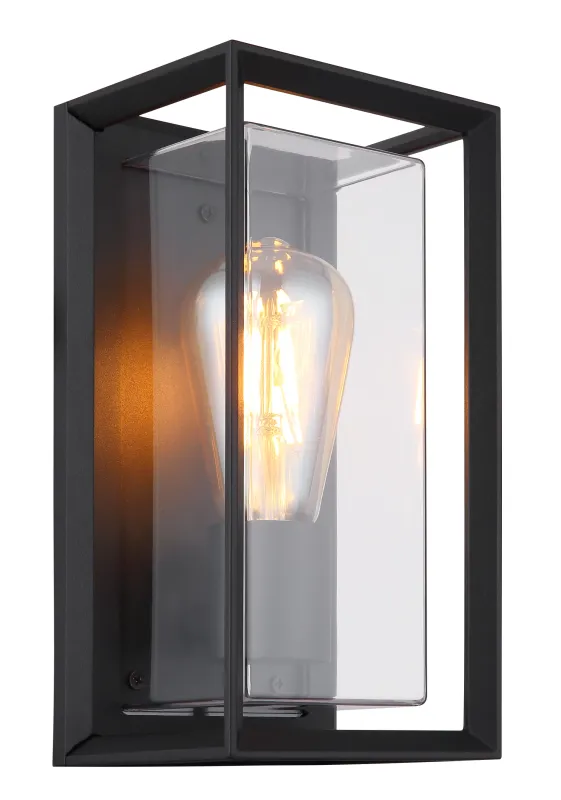 Logana Svart utendørslampe Fra Globo Lighting - Med sin rektangul&auml;ra design och transparenta sk&auml;rm sprider den ett klart och stilrent ljus, perfekt f&ouml;r allt fr&aring;n tr&auml;dg&aring;rdar till uppfarter.