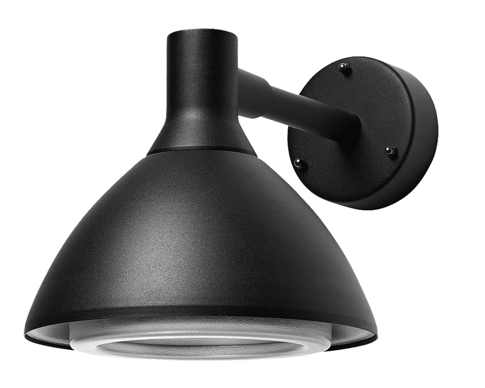 Ark Mini Svart utendørslampe Fra Westal - Ark mini vegglampe er en veggarmatur med dempet downlight, laget av kromatert og pulverlakkert aluminium med blendingsbeskyttelse i PET-G.