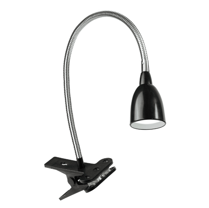 Stella Svart klemmelampe Fra Airam - Med Stella kan du erstatte en bord- eller vegglampe b&aring;de permanent eller midlertidig.