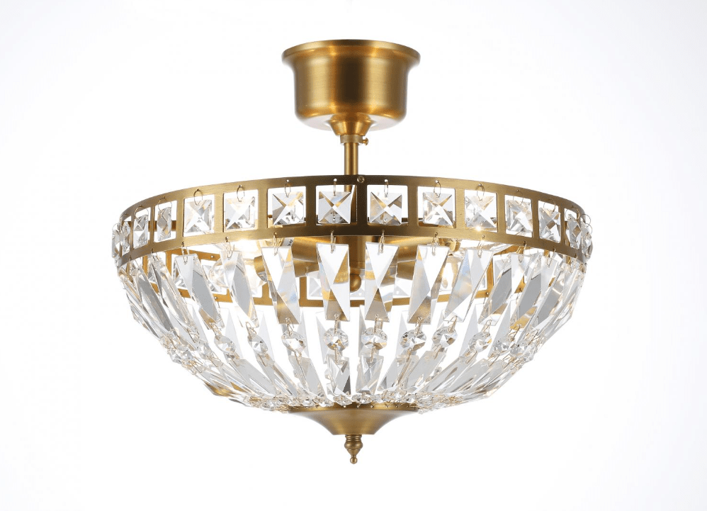 Flores Ø35 Børstet messing krystall Fra Norrsken Design - Taklampen Flores i b&oslash;rstet messing er en elegant og sofistikert lyskilde som forgyller hvert rom med sitt moderne design og eksklusive detaljer.