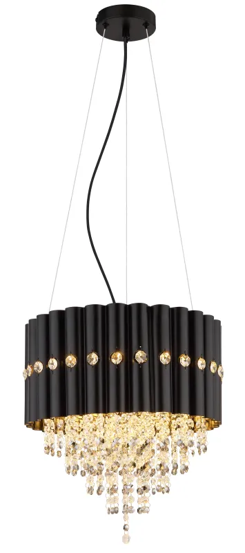 Eleos Ø40 Svart Taklampe Fra Globo Lighting - Med en stomme i matt svartlackerad metall och en lampsk&auml;rm i samma nyans sm&auml;lter den harmoniskt in i b&aring;de moderna och klassiska interi&ouml;rer.