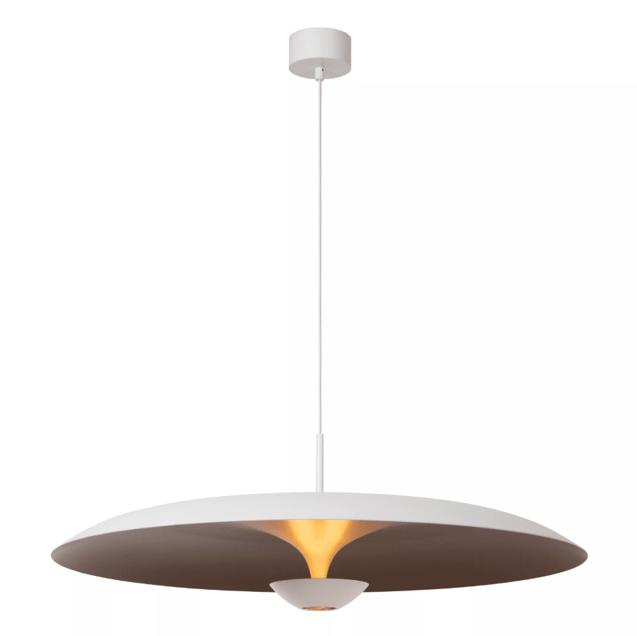 Kenneth Ø80 Hvit Taklampe Fra Lucide - Den integrerte 22W LED-lyskilden sprer et behagelig varmt hvitt lys (2700K) og kan dimmes via en ekstern dimmer, noe som gjør det enkelt å tilpasse belysningen til stemning og anledning.