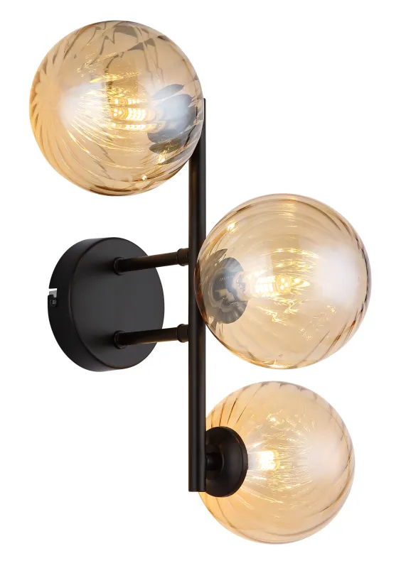 Conor 36cm Rav vegglampe Fra Globo Lighting - Conor v&auml;gglampa i mattsvart med amberf&auml;rgade glassf&auml;rer ger en modern och elegant touch till vilket rum som helst.