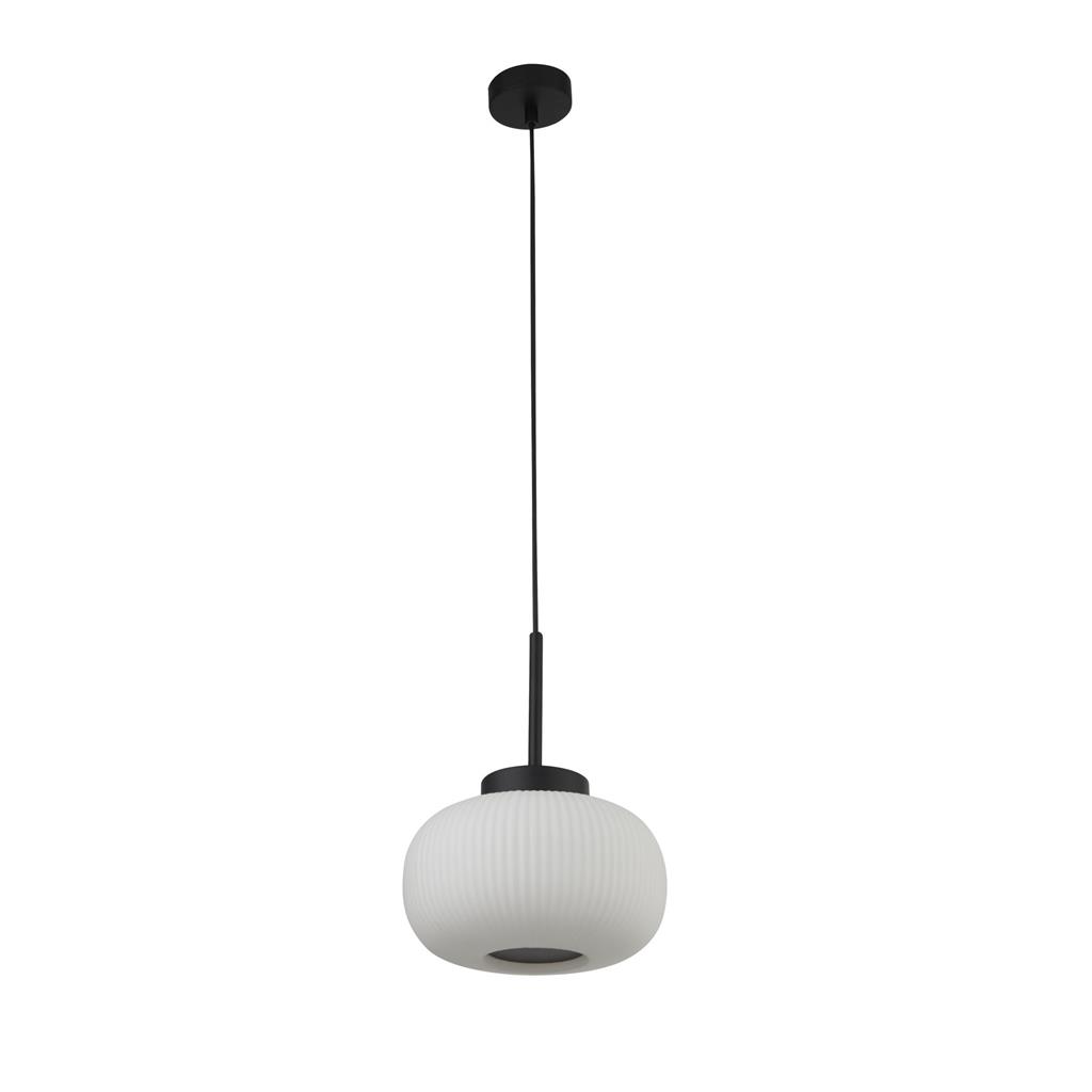 Lumina Ø24 Svart Taklampe Fra Searchlight - Den mattsvarte metallrammen kombinert med den riflede opalglassskjermen skaper et moderne og stilig utseende som passer til både lyse og mørke interiører.