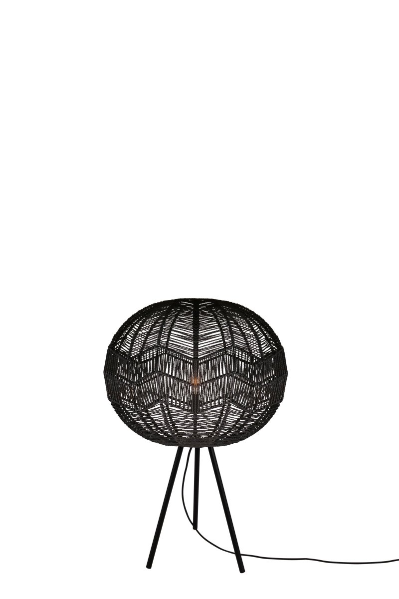 Missy Svart gulvlampe Fra Globen Lighting - Missy gulvlampe med skjerm i vridd sort rotting og tre matt sortlakkerte ben.