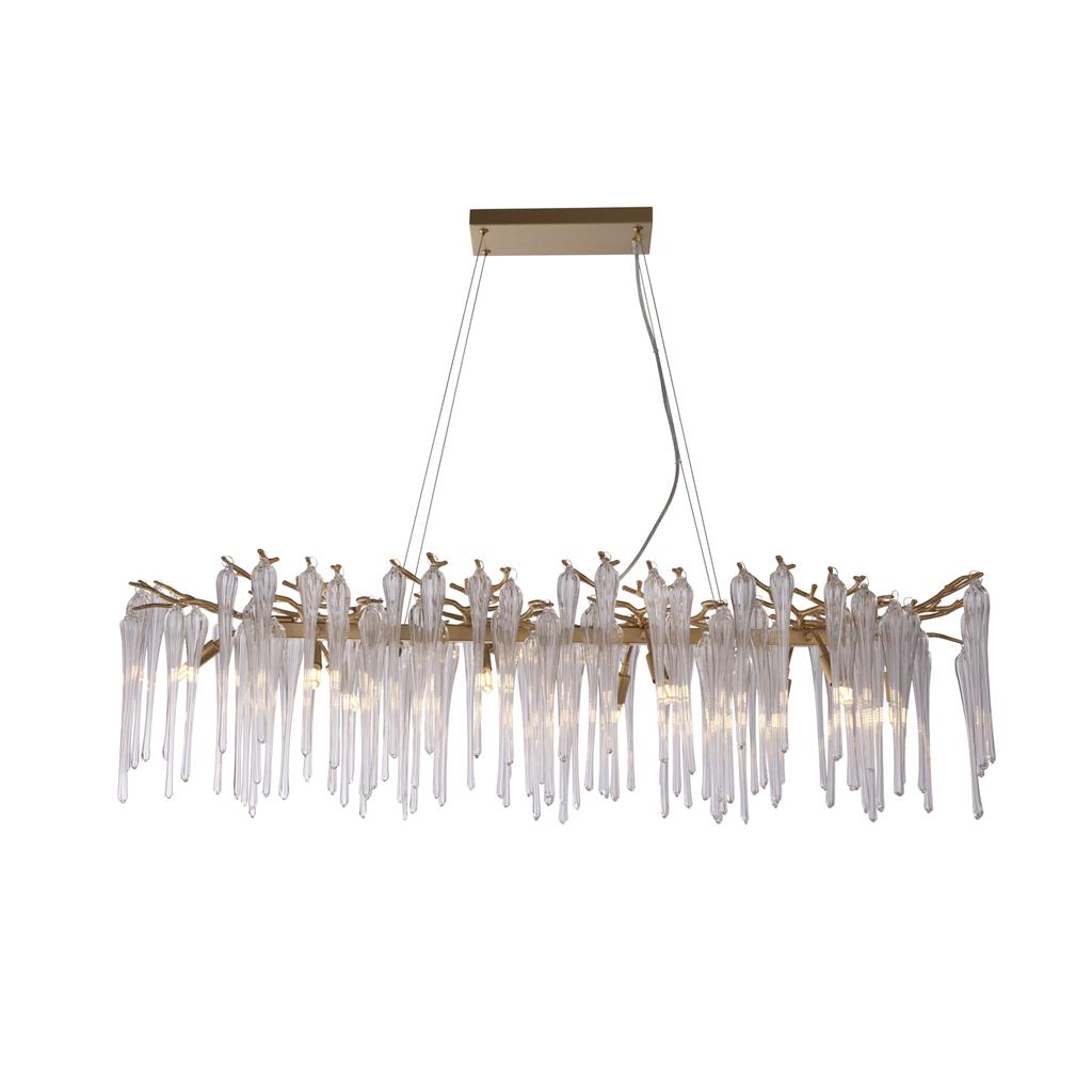 Heritage 117cm Gull krystall Fra Searchlight - Denne vakre lysekronen er et skikkelig blikkfang med en mengde elegante glassdråper som henger fra en dekorativ gullfarget ramme.