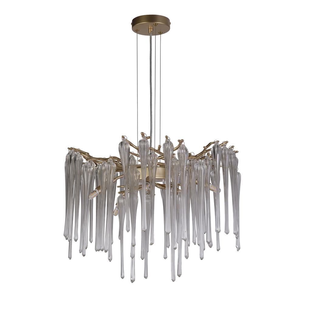 Heritage Ø50 Gull krystall Fra Searchlight - Denne vakre lysekronen er et ekte blikkfang med en mengde elegante glassdr&aring;per som henger fra en dekorativ gullfarget ramme.