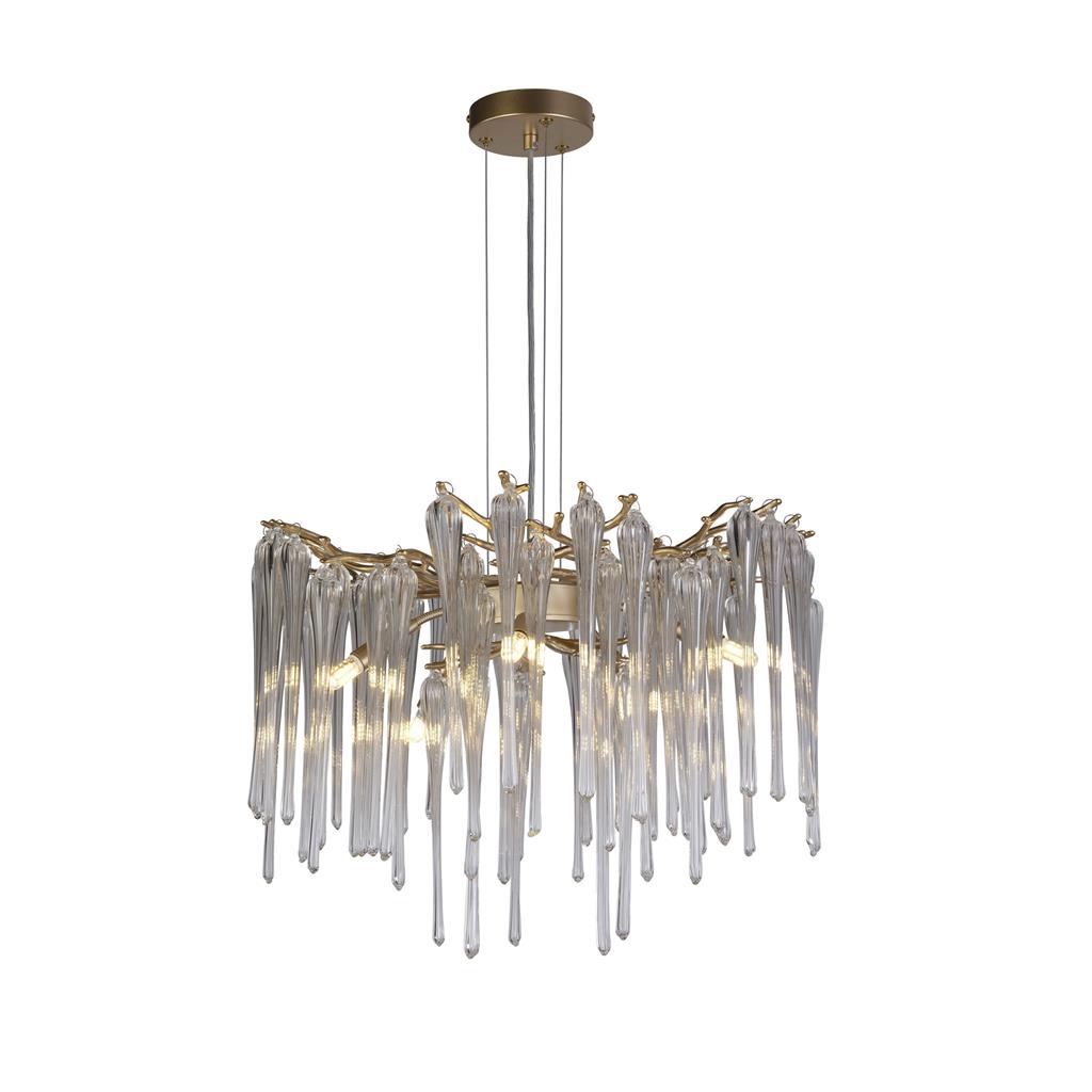 Heritage Ø50 Gull krystall Fra Searchlight - Denne vakre lysekronen er et ekte blikkfang med en mengde elegante glassdr&aring;per som henger fra en dekorativ gullfarget ramme.